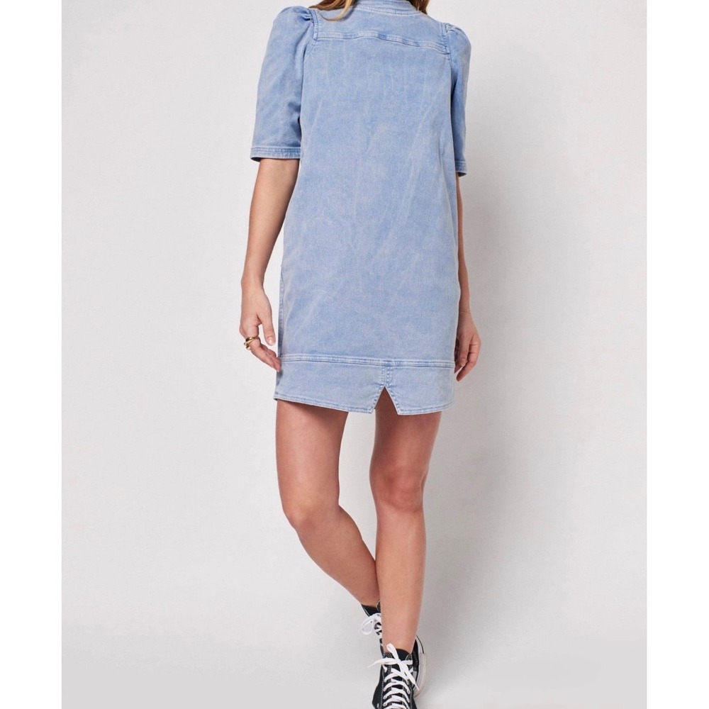 Faherty Throwback Mini Dress Puff‎ Sleeve Denim Blue Womens Small